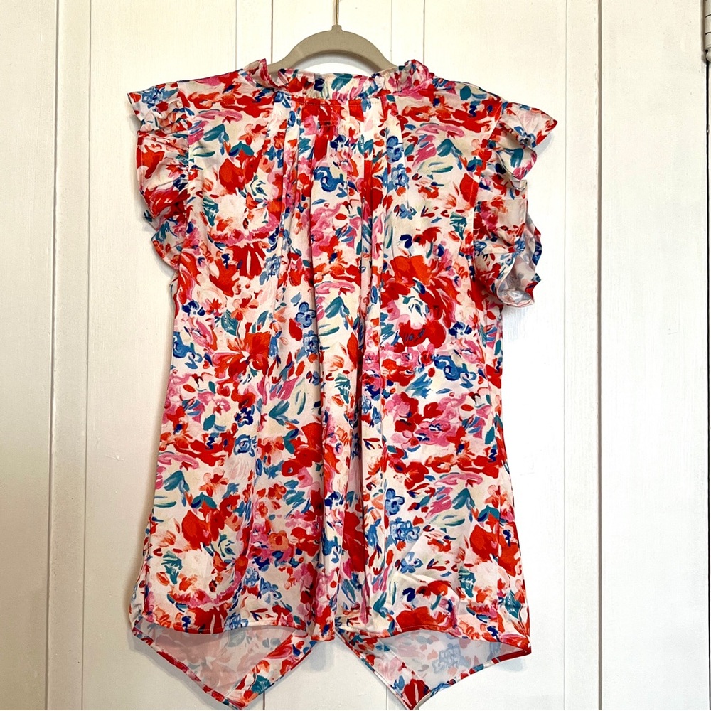 High Neck Floral Ruffle Shirt